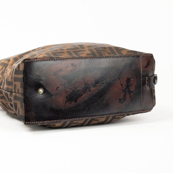 Fendi Brown Zucca Canvas Leather-Trim Snap-Closure Tote - Picture 5 of 12